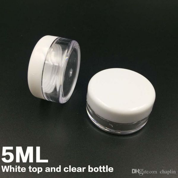 

бесплатная доставка белая крышка 5 мл ps cream jar, мини-косметический крем образец бутылки контейнер витрина косметическая упаковка 5 г мин
