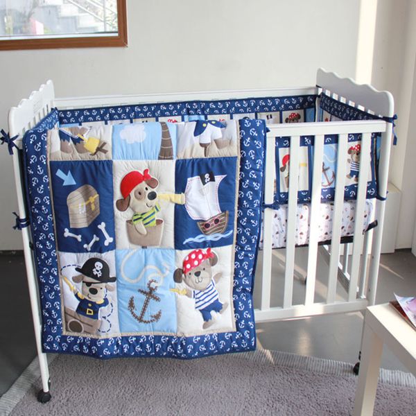 

new 7pcs baby bedding set embroidery 3d crib bedding set include quilt bumper bed skirt mattress cover