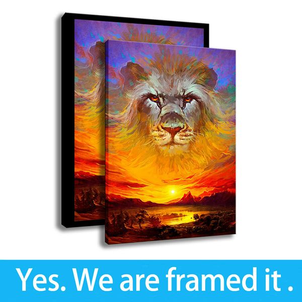 

the lion of judah art painting animal prints on canvas background wall decor framed art - ready to hang - framed
