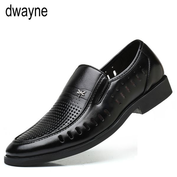 

man shoes cow leather genuine cut-outs slip-on breathable loafers 2017 men shoes for wedding business plus size 2019, Black