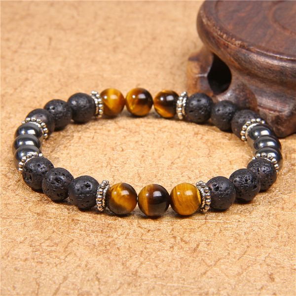 

black lava natural stone bead bracelets for women design volcanic rock tiger eye bead strand bracelet men jewelry pulseras mujer