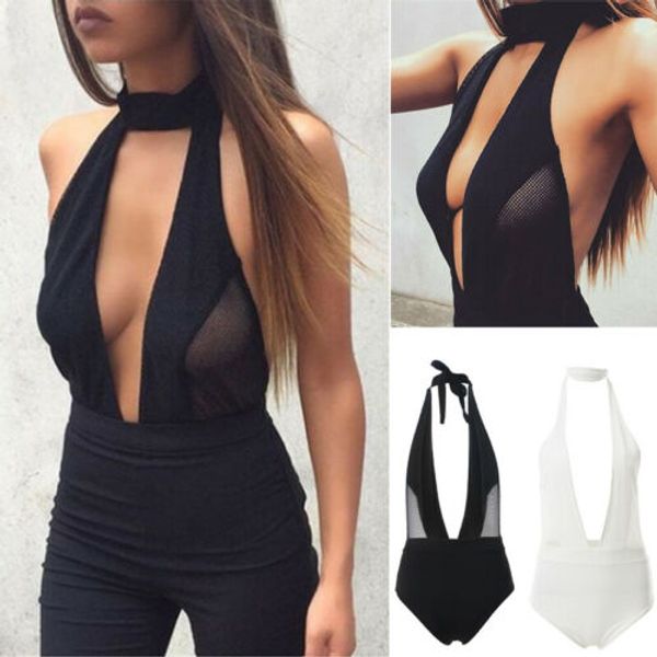 

sleeveless lingerie stretch bodysuit leotard backless jumpsuit women, Black;white