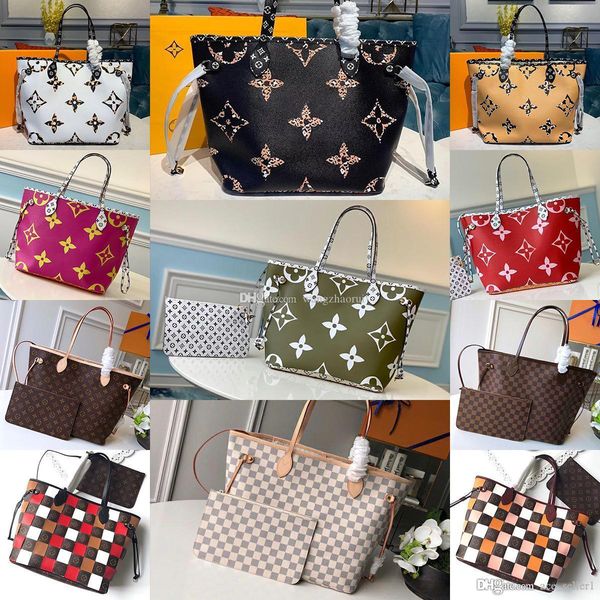 

5a luxury brands neverfuull mm woman shopping bags n41358 female composite bag leather shoulder bags tote bag m44567 with box, Black
