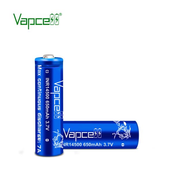 

high power vapcell button inr14500 650mah 7a 3.7v li lon rechargeable battery for flashlights