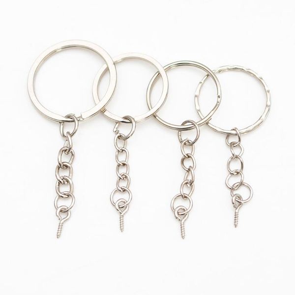 

20/50/100pcs nickel key chains diy 25mm keyrings keychain 30mm key ring accessories material support custom, Silver