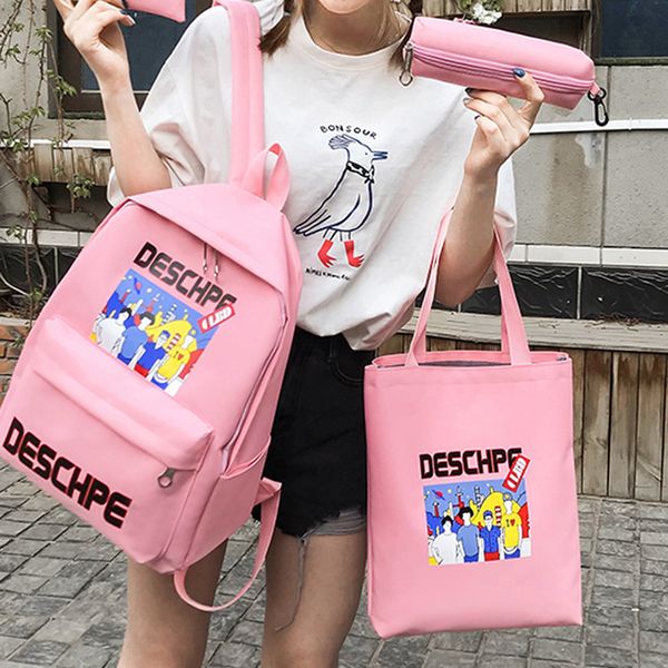 

4pcs small backpack women cat canvas hand bag shoulder bag crossbody pencil case feminina package #g2