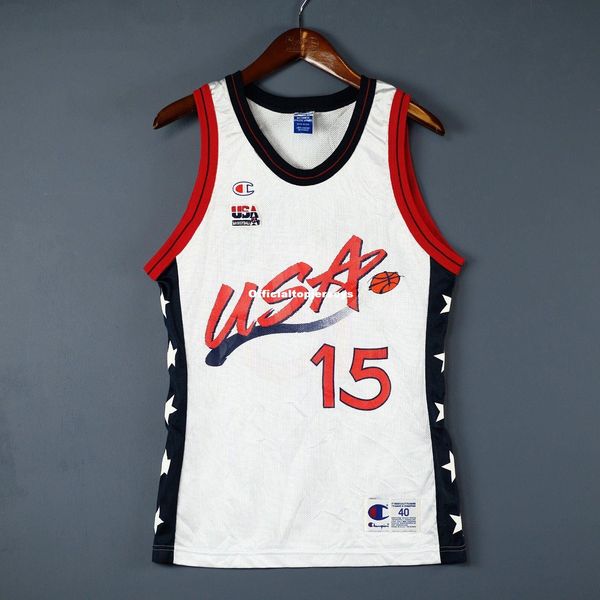 

100% stitched #15 hakeem olajuwon champion white usa olympics jersey mens vest size xs-6xl stitched basketball jerseys ncaa, Black;blue