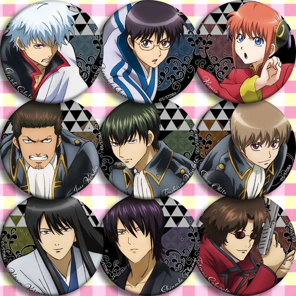 

1pc 58 mm silver silver gintama gintoki sakata pins brooch badges broche