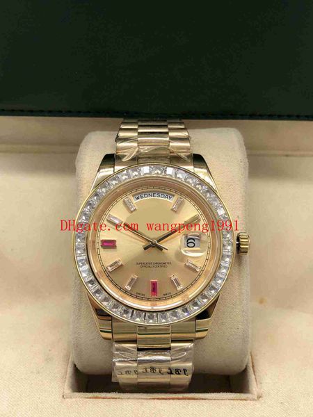 

watch day date president 228398tbr 228396tbr 41mm cube diamond border 18k yellow gold asia 2813 movement automatic mens watches, Slivery;brown