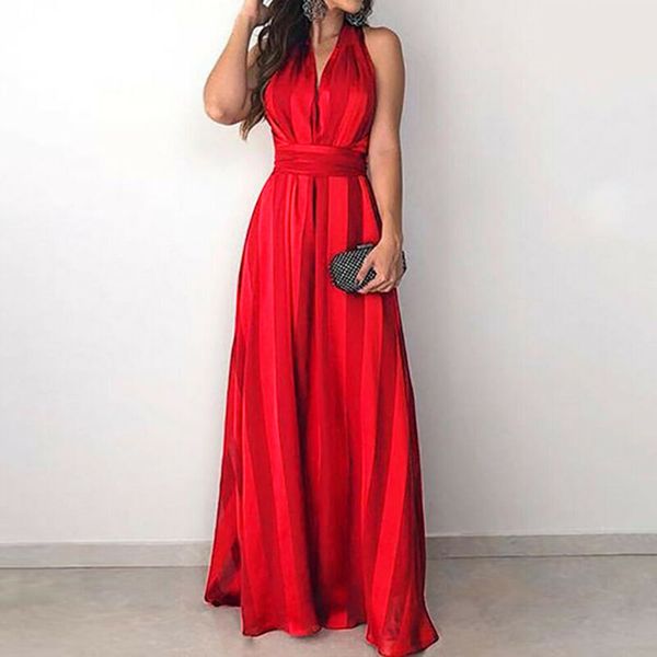 

elegant sleeveless halter summer dress for woman solid color loose long dress ladies evening party formal dresses vestidos #lr4, Black;gray