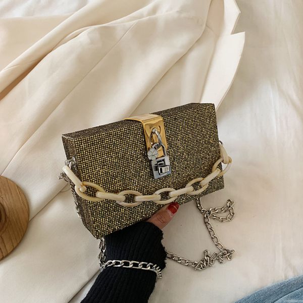 

small chains women box bag female glitter hand bags evening party acrylic chain women messengers blingbling lock shoulder bags