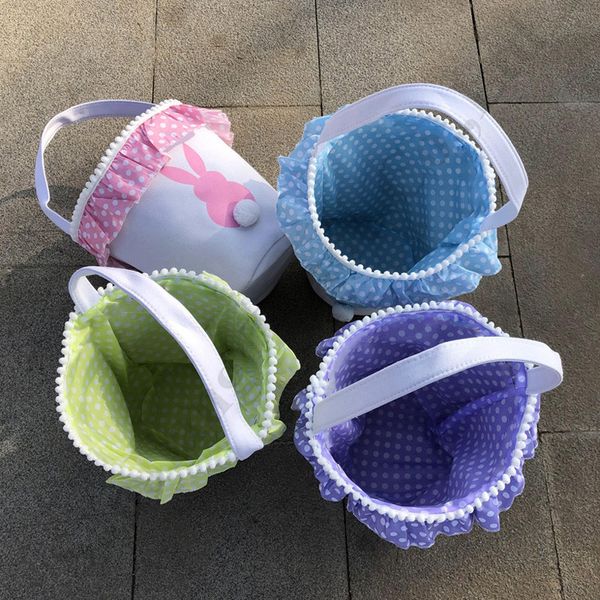 

creative easter bunny lace bucket with rabbit tail children kids easter candy gift packing tote handbag canvas bags festival supply a122104