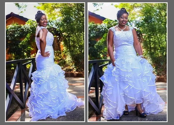 

vintage african long mermaid lace wedding dresses lace up back straps tulle bridal gowns custom made, White