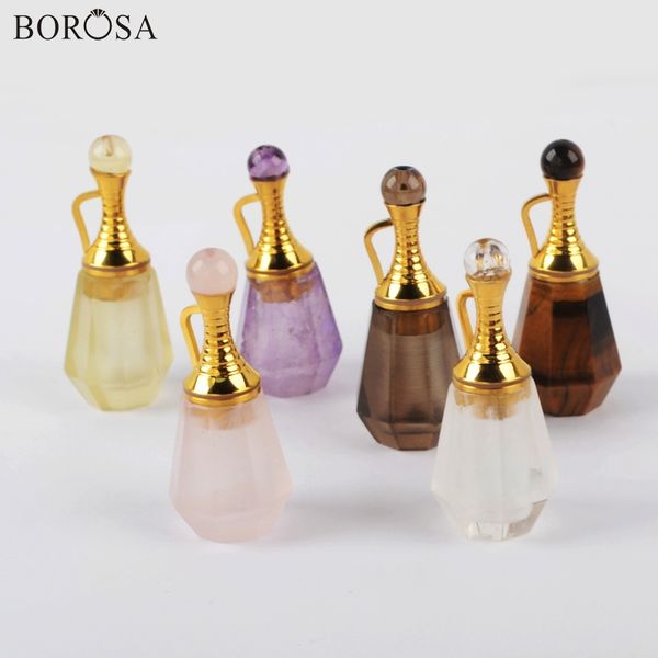 

borosa 3pcs gold multi-kind natural gems stone essential oil diffuser perfume bottle pendant amethysts charm for necklace wx1223, Silver