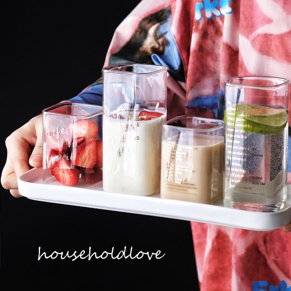 

краткая стеклянная чашка домой корейская чистая красная вода чашки ins простой квадратный гостиная свежий напиток чашка молока чашка стаканы