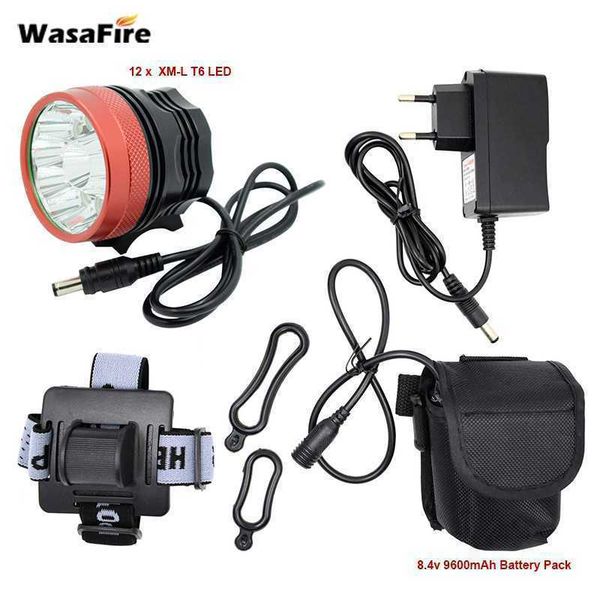 

12 t6 2 in 1 headlamp headlight 22000 lumens 12 x xm-l t6 led bicycle light cycling bike head lamp + 18650 battery pack+charger