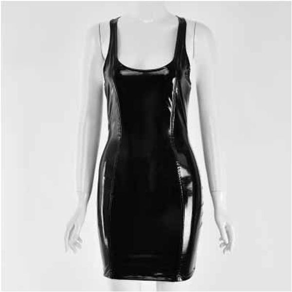

womens designer dress round neck pu slim dresses ladys party style skirts lady solid color & club skirt bright shiny style summer, White;black