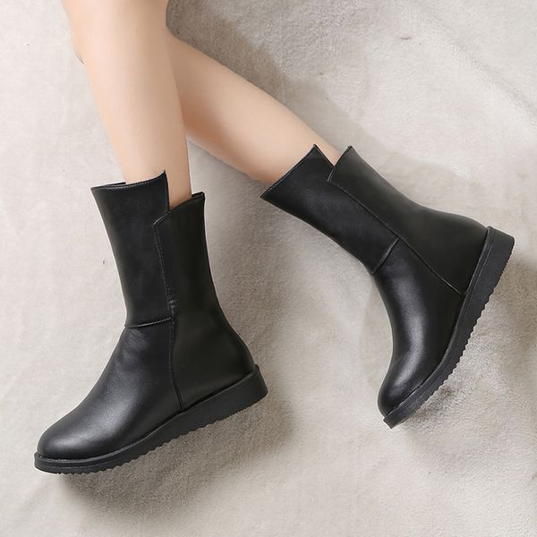 

boots in shoes female fashion women belts round toe boots women shoes warm short flat ankle street middle, Black