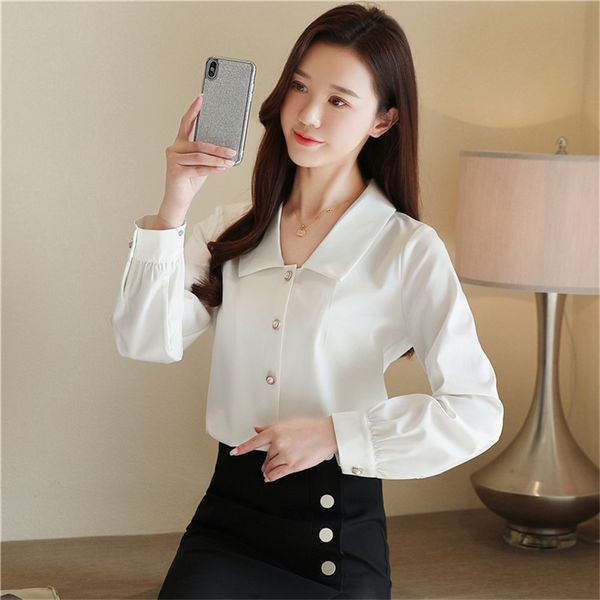 

korea female blouses shirts spring loose white sheer office blouse shirts chiffon bottoming women blusas shirt