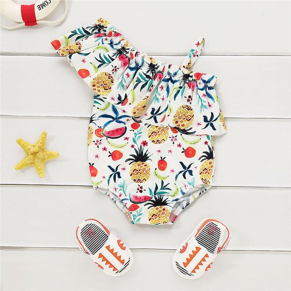 

2020 fashion trend toddler kid baby girls fruit pattern tankini swimwear one piece ruffles swimsuit bikini set new bathing suit, White