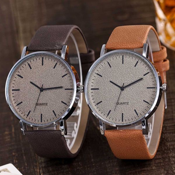 

vansvar men women matte dial wristwatch leather band quartz wrist watch cxz, Slivery;brown