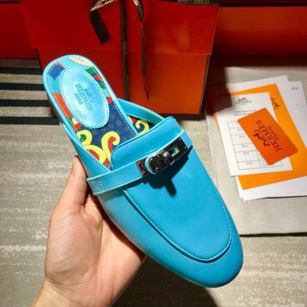 

fashion platform women's shoes wild vintage luxury summer half slippers outdoor wear slippers sandals leather flat shoes women 09, Black