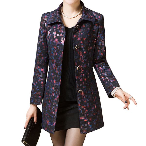 

women trench coat casual floral printed long sleeve single breasted coat casaco feminino abrigos mujer spring autumn outerwear, Tan;black