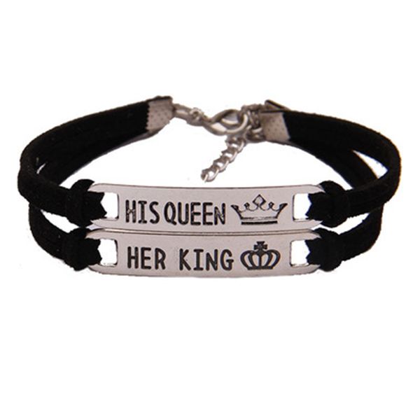 

2 style his queen her king black classic lover bracelet stainless steel couple bracelet gift fashion jewelry accessories, Golden;silver