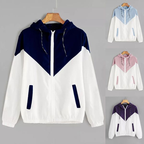 

2019 casual jacket clothing coat patchwork skinsuits hooded winter splicing contrast jacket women long sleeve y719, Black;brown