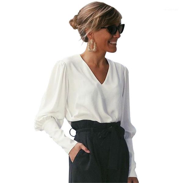 

neck tees with button casual ladies long sleeve fashion women solid tshirts female crew, White