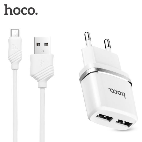 

hoco dual usb port 5v 2.4a output intelligent wall travel charger adapter with micro usb cable 1m set