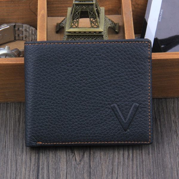 

2019 new men short genuine leather wallet v word mother men's wallet head layer cow skin clip tq-63, Red;black