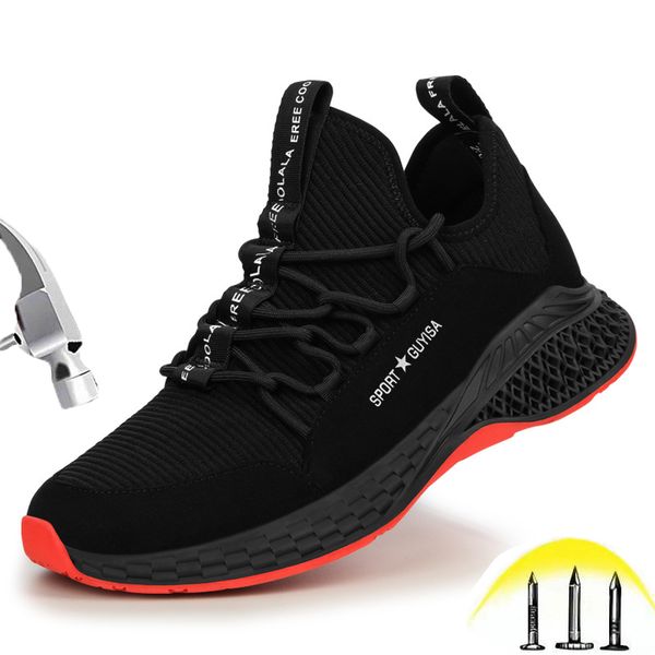 

safety shoes men steel toe puncture proof breathable summer wear-resistant non-slip comfortable outdoor construction work shoes, Black