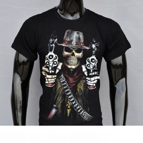 

halloween men's fashion streetwear skull gun halloween t-shirt loose fit casual t shirt short sleeve o-neck super cool tees bmtx01, White;black