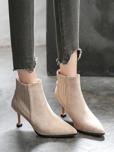 

2019 winter short boots woman fine with sharp work boots small elastic high with shoes socks, Black