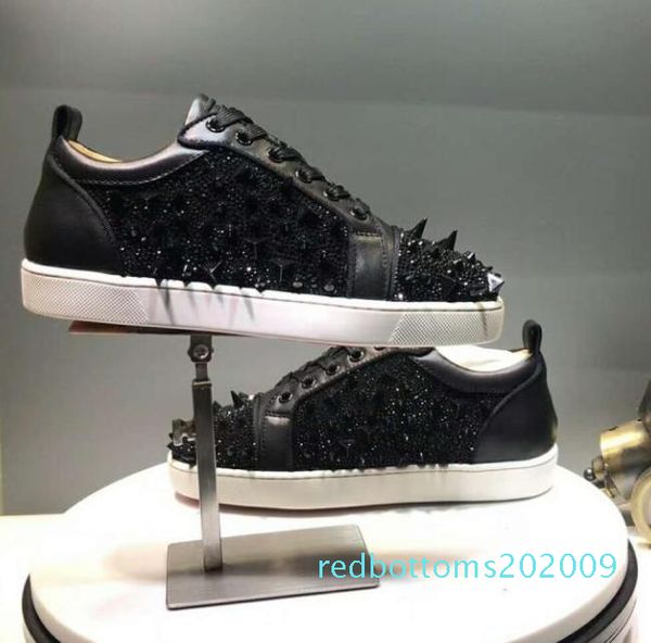 

2018 red bottoms sneakers for men casual women luxury blue crystal outdoors red bottom designer chaussures zapatillas size 36-47 r09, Black