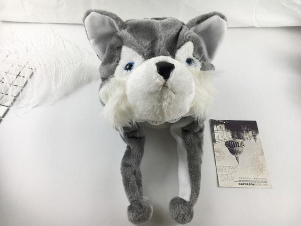 

autumn and winter cute cartoon plush animal cute dog warm hat, Blue;gray