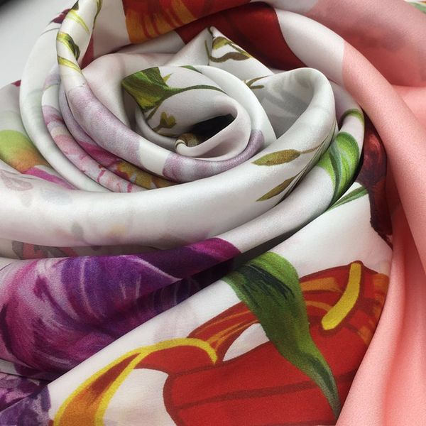 

wholesale- new style 100% silk material pink color print floral square scarves shawl for women size 130cm - 130cm, Blue;gray