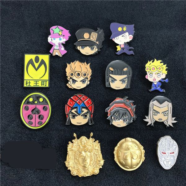 

15 стилей jojos bizzare приключения золотой ветер металлический значок булавка брошь нагрудный костюм аксессуар эмаль pin значки, Gray