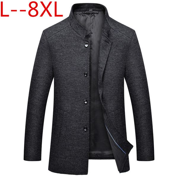 

new winter woolen long peacoat men slim fit casual thick overcoat mens warm windbreaker trench coat jackets plus size 8xl 6xl 5x, Black