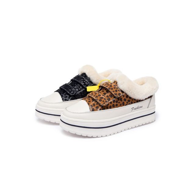 

hook&loop leopard print casual shoes woman round toe platform shoes fashion black winter cotton shoes zapatillas mujer 35-39