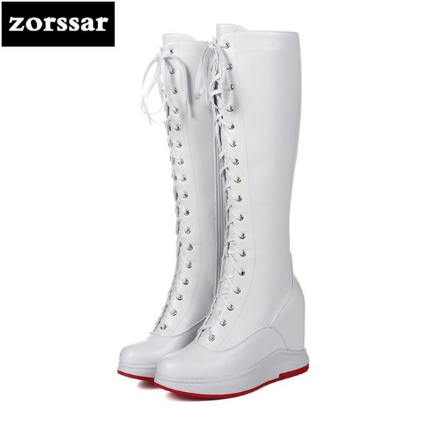 

zorssar} 2019 female winter warm thigh high boots women motorcycle boots leather wedge high heels over the knee size 40, Black