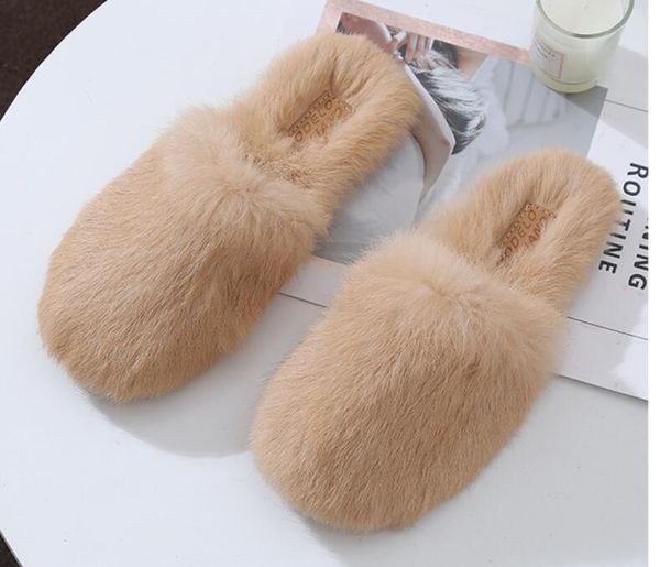 

women fur slides flat mules outdoor fur slippers closed toe slipers flats fashion lady mules women plush slippers, Black