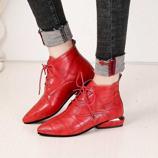 

shoes women boots 2019 fashion solid lace-up pu leather ankle boots women shoes square heel sneakers casual, Black