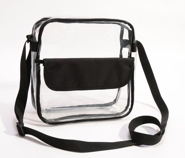 

clear tote bag for stadium approved shoulder straps and zippered perfect clear bag for work school sports games & concerts, Black