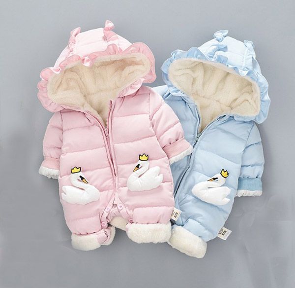 

new baby's cotton-padded baby's coat is thick jumpsuit swan fashion, Blue