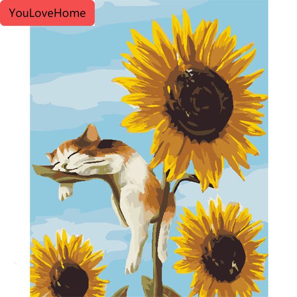 

масляная живопись кошка животные наборы рисунок холст ручная роспись diy картинки по номерам цветочное искусство домашнее украшение красивая