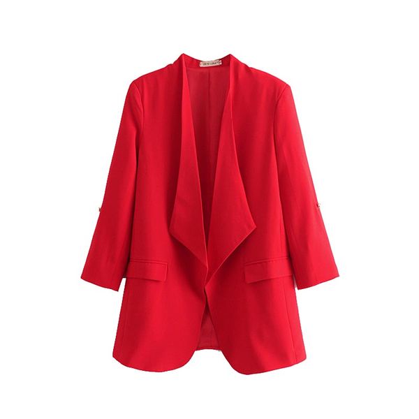 

wt895 женский базовый отложной воротник красный черный цвет с открытым стежком повседневный пиджак короткая весна пиджаки пиджаки, White;black