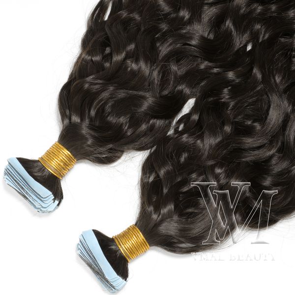 

vmae indian hair 100g water wave #2 100% unprocessed virgin human hair tape ins human hair extensions, Black