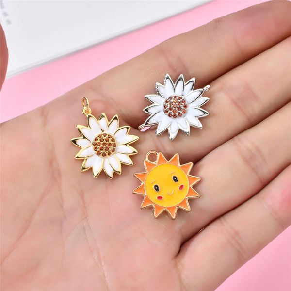 

sun flower charms alloy copper cz drop oil pendant for diy bracelet necklace earrings accessories, Bronze;silver